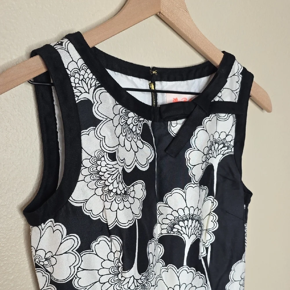 Kate Spade x Florence Broadhurst Floral Silk Dress Black White Shift Womens Sz 6